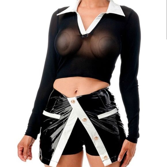 COPY - Black & White Mesh Top & Shirt/Skirt Set - Picture 4 of 7